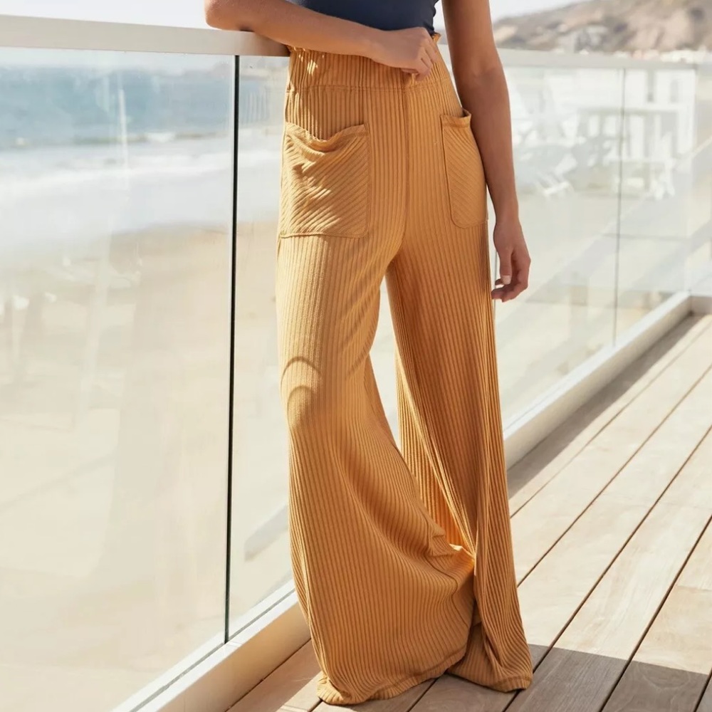 FREE PEOPLE BLISSED OUT WIDE LEG PANTS GOLDEN